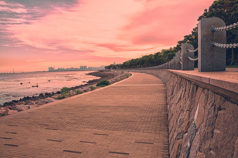 A seaside promenade in a coastal town
